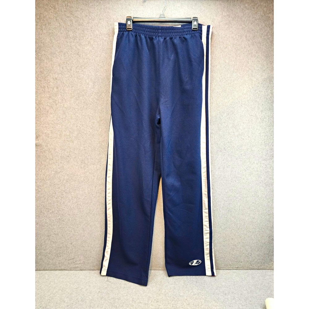 Logo Athletic Men's Track Pants L Blue/Red/White Snap Side Stripe Pull-On